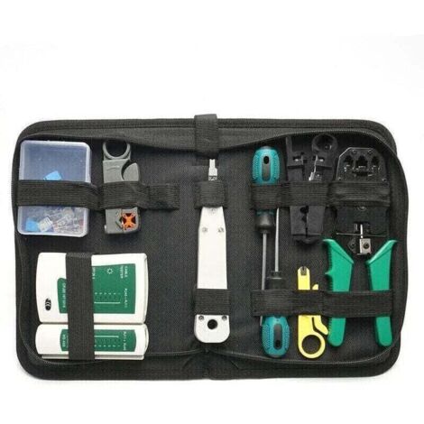 Debuns – Pince à sertir multifonction pour câbles RJ45 et RJ11 – Testeur de câble inclus – Outils de réparation réseau – Sac en nylon