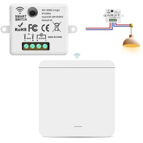 Interrupteur sans fil avec récepteur, 433 MHz, AC85-265 V, interrupteur va-et-vient sans fil, interrupteur d'éclairage sans fil, aucun câblage requis