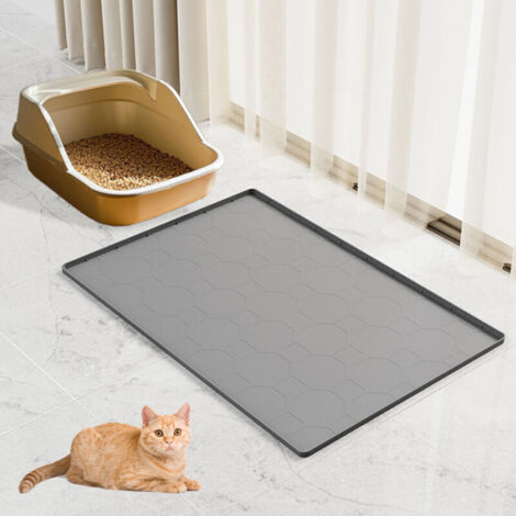Tapis de litière en silicone pour chat, imperméable, facile à nettoyer, durable, résistant aux pattes (gris, 71 x 56 x 2 cm)