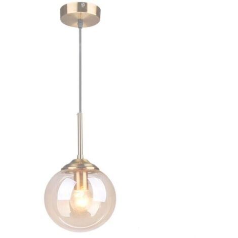 Lustre vintage boule de verre, ferrures en laiton, ampoule E27 pour salle à manger et chambre à coucher (lumière simple, ambre)