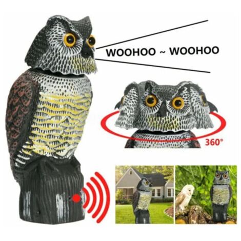 Debuns – Effaroucheur d'oiseau réaliste avec tête rotative – Répulsif léger en plastique – Protection antiparasitaire pour jardin – Hibou décoratif