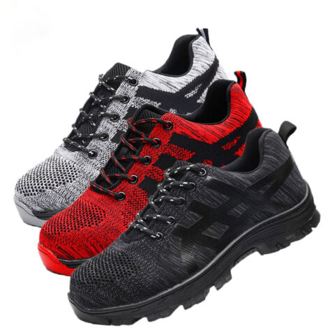 Debuns – Chaussures de travail légères et respirantes – Embout en acier – Pointure 43 – Tige en matière synthétique – Semelle caoutchouc résistante