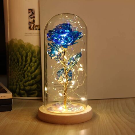 Rose éternelle lumineuse dans dôme en verre – LED blanche chaude – Décoration romantique pour anniversaire, Noël, Saint-Valentin, fête des mères