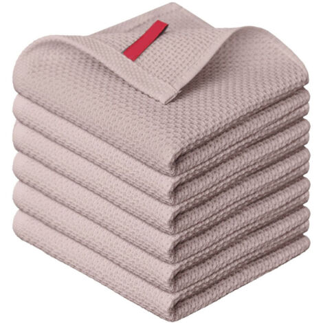Lot de 6 torchons de cuisine gaufrés en coton turc Elegant Comfort - Essuie-tout absorbants et à séchage rapide, doux et multi-usages, 40 x 63 cm, taupe