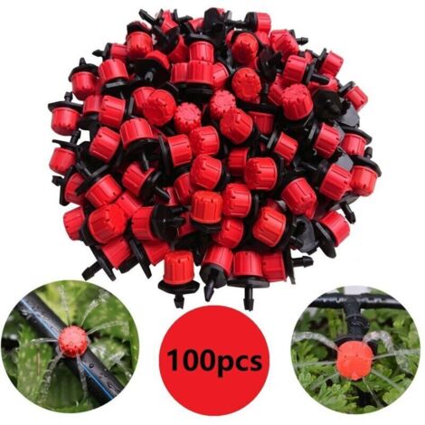 100 pcs Goutteur Irrigation Réglable, Tête d'irrigation 8 trous Micro goutteurs de jardin Goutte Système pour maison jardin patio(Rouge) (1/5)