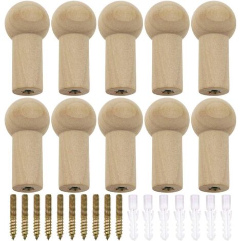12 Pièces Crochets Muraux en Bois Patères Murales Nature avec Vis Décoration Manteau Patère Murale avec Vis pour Chapeaux Veste Foulards Sacs à Dos - Charge Maximale 7 kg