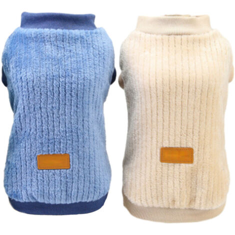 Lot de 2 vêtements pour chiens, pull en peluche doux et chaud pour chiots et chats (bleu + kaki)