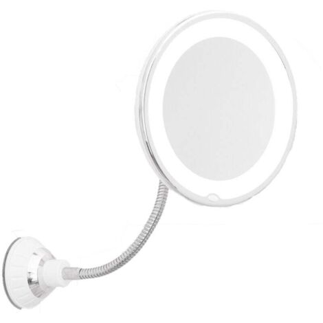 Miroir coiffeuse grossissant avec lumière LED rotatif à 360° Miroir mural avec bras flexible et ventouse puissante Miroir salle de bain