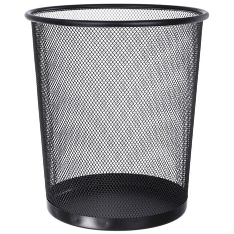 Poubelle en métal grillagé, corbeille à papier de bureau ronde, noire (1/2)