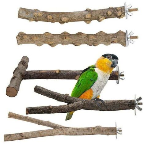 Lot de 5 perchoirs en bois naturel pour oiseaux, perchoirs en bois naturel, accessoires pour oiseaux, perruches, jouets pour oiseaux, grimper debout, cage à oiseaux