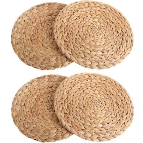 4Pc Naturel Gourde D\'eau TissÉ Set De Table Rond De Rotin TissÉ Table Tapis Eau De Gourde Set De Table Rond Coussin TissÉ Vert (1/4)