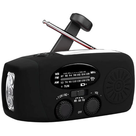 Radio hybride AM/FM - rechargeable avec solaire, manivelle et USB - batterie 1000mAh - radio d'urgence - radio compacte pour le camping et l'extérieur