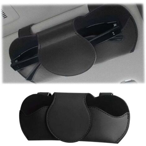 Porte Lunettes pour Pare Soleil Voitures, Etui Lunettes pour Voiture Cuir PU, Magnétique Support Lunettes pour Voiture, Universel Voiture Accessoires Interieur, pour Les Voitures(Noir) (1/5)
