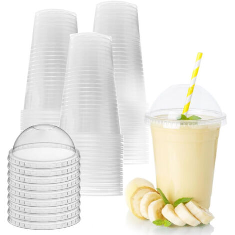 Lot de 100 gobelets en plastique pour la maison et le garde-manger avec couvercles, gobelets à smoothie, gobelets à café glacé avec couvercles, gobelets à café transparents de 16 oz avec couvercles, g