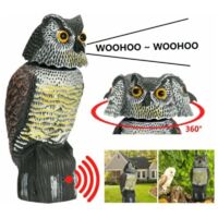 Debuns – Effaroucheur d'oiseau réaliste avec tête rotative – Répulsif léger en plastique – Protection antiparasitaire pour jardin – Hibou décoratif