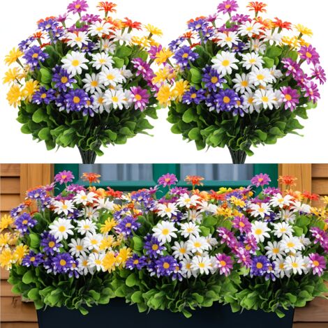 Fleurs artificielles en plein air, 5 paquets de fausses fleurs sans décoloration des plantes en plastique pour la décoration de la fenêtre du porche du jardin (couleur de mélange) (1/5)