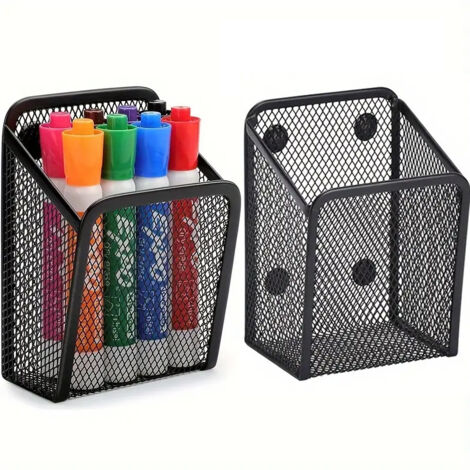 Porte Stylo Magnétique 1 pièces - Paniers de Rangement en Maille Avec Aimanté Forts Pour Rangement Frigo, Organisateur de Cuisine, Organisateur de Bureau, Accessoires de Casier - Noir (1/5)