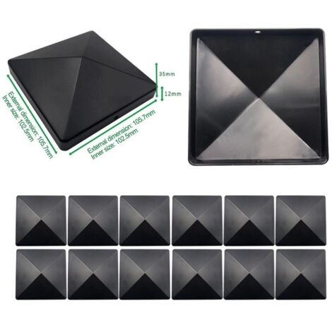 12pcs clôture poste bouchon noir ABS plastique pyramide bouchons 4 '' x4 '' w / clous protéger la clôture (1/5)