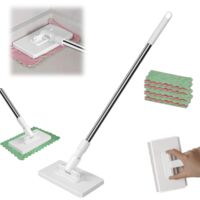 Automatic Cloth Changing Mini Mop, avec 4 Chiffons Microfibre, Mini Balai Mains Libres, Balai à Plat Serpillere, Rotative à 360°, pour Cheveux, Saleté