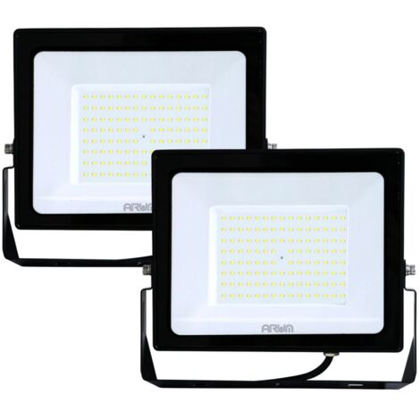 Arum Lighting – Lot de 2 projecteurs LED 100W noir – Éclairage extérieur IP65 – Température couleur 3000K – Angle 120° – 9000 lumens