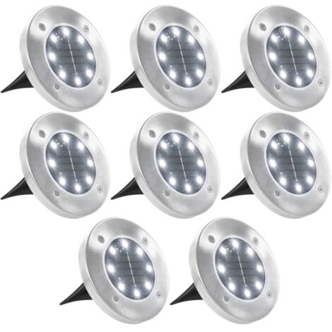 Vidaxl – Lot de 8 lampes solaires de sol LED blanc – Résistantes à l'eau – Alimentation solaire – Installation rapide avec chevilles incluses