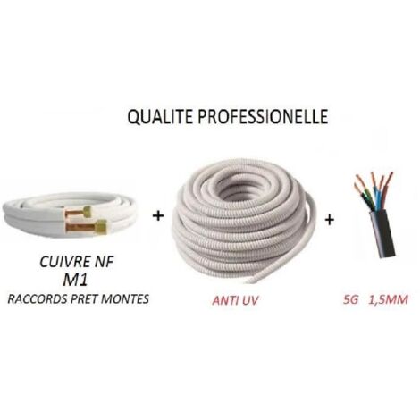 Rodrigas – Kit de raccordement climatisation 1/4 3/8 – Liaison frigorifique bi-tube 5 mètres – Cuivre conforme normes européennes – Isolation professionnelle