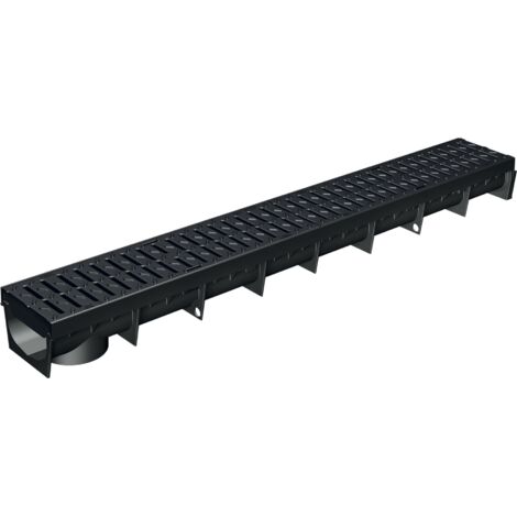 MEA – Caniveau d'évacuation extérieur 1m – Grille polyamide B125 – Largeur utile 10cm – Résistance véhicules légers – Installation rapide béton