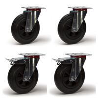 2Gt Roues Et Roulettes – Roulettes pivotantes à frein caoutchouc noir 125 mm – Lot de 4 – Charge 300 kg pour sols irréguliers – Installation facile