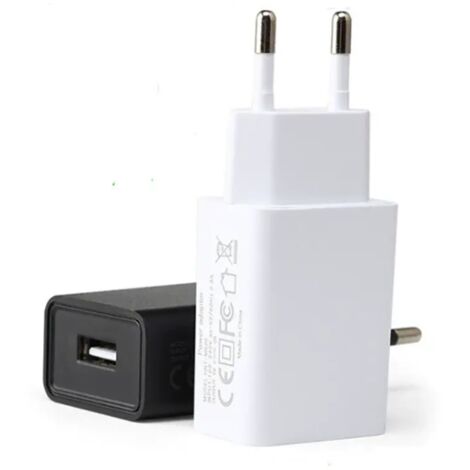 Chargeur UE 5V2A USB certifié CE lot de 2 – Pour iPhone Android, design blanc noir (1/3)