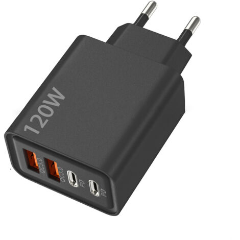 Chargeur rapide 120W PD 4 ports USB Type-C – EU, multiport, noir (1/4)
