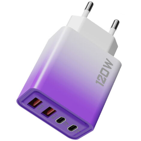 Chargeur à plusieurs niveaux de 120 W, 4 ports (2 ports PD + 2 ports USB-C), lot de 1 (1/3)