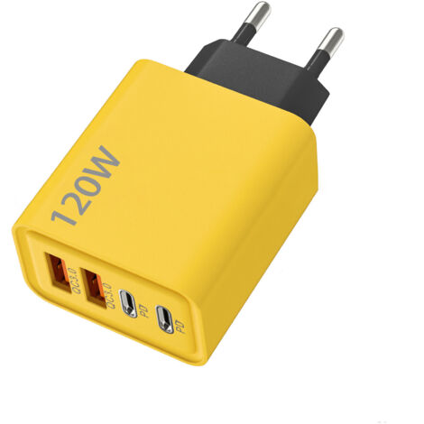 Chargeur rapide 120W PD 4 ports USB Type-C – EU, multiport, jaune (1/4)