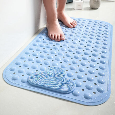 Tapis de douche antidérapant 80 x 50 cm – Ventouses puissantes – TPE bleu clair – Trous d'évacuation pour séchage rapide (1/5)