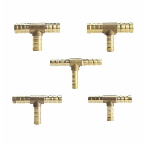 (8mm)5 Pièces Raccord en laiton de tuyau de carburant de manière à 3 voies en T pour tuyau de gaz à air comprimé (1/4)