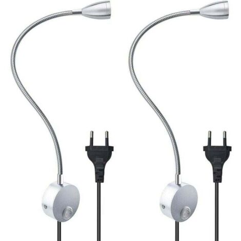 Lampe De Lecture Murale Flexible 3 W Avec Prise Européenne Et Interrupteur, Appliques Murales Pour Lire, Livres, Tête De Lit, Chambre À Coucher (2 Unités, Lumière Chaude), (1/5)