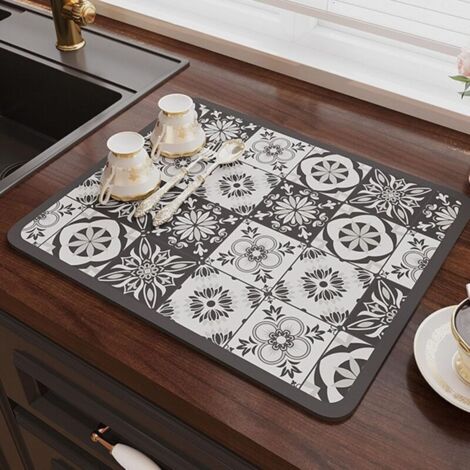 (30 x 40 CM, Imprimé Gris)Tapis Egouttoir Vaisselle, Tapis Absorbant Vaisselle en Nan