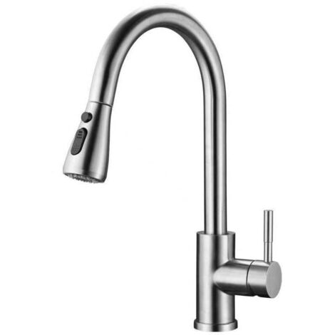 Robinet de Cuisine avec Douchette Extractible, Mitigeur d'évier, En économisant de l'eau, Acier (1/4)