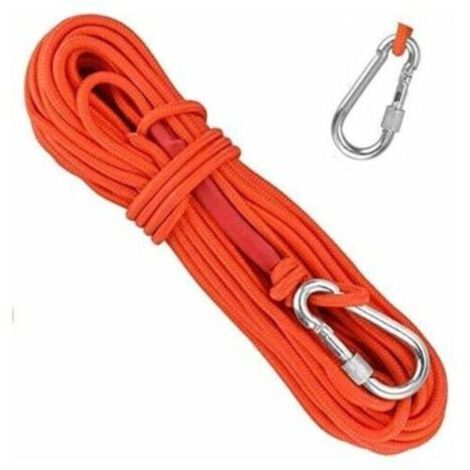 Corde tressée en polypropylène Cordes d'escalade 20M avec mousqueton Protection UV Anti-moisissure Anti-corrosion Multifonctionnel pour Pêche Alpinisme Camping Sauvetage Randonnée - Orange (1/5)