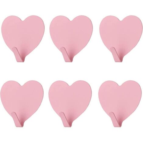 Lot de 6 crochets muraux décoratifs en forme de cœur, (rose clair) Crochet mural adhésif solide en acier inoxydable pour la maison, la cuisine, la salle de bain, le bureau (1/4)