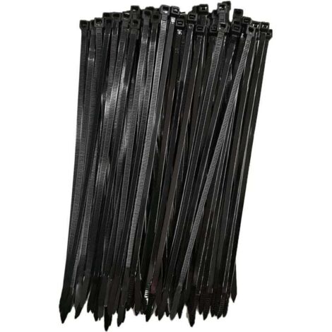 Collier de Serrage Réutilisable Plastique, 250 mm x 7,6 mm, Attache Câble Réutilisables, Serre Câbles Rilsan Nylon, Colliers Serre-Cable 250mm, Noir, Lot de 100 Pièces (1/4)