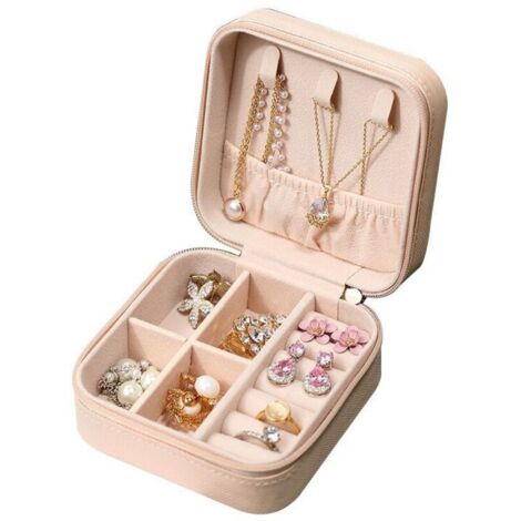 Boîte à bijoux de voyage Petite boîte à bijoux Femme Enfant Fille Organisateur 10 x 10 x 5 cm (Rose) (1/5)