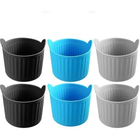 6PCS Moule Silicone Air Fryer,Plat Pour Friteuse Sans Huile,Mafin Coupe Moule,Moule Pour Gâteau Au Four,Moule à Tarte Aux Oeufs,Air friteuse Accessoires, Silicone Bakeware,Noir + gris + bleu (1/4)