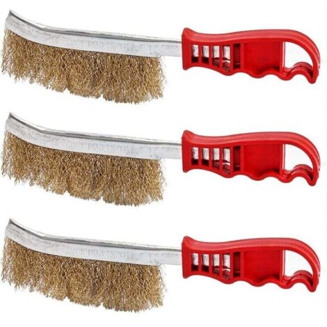Set of 3 Hand Wire Brushes, Nylon, Brass, Stainless Steel, Large Brass Cleaning Brush for Wood, Welding Slag Cleaning, Rust Removal (1/4)