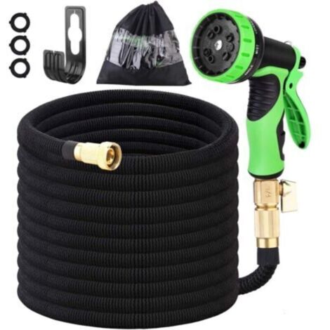 Tuyau d'arrosage, avec pistolet pulvérisateur à 10 modes et connecteurs en laiton massif, tuyau d'arrosage extensible pour jardin,Vert - 25ft (1/5)
