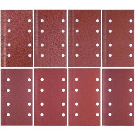 Lot de 80 feuilles de papier abrasif 93 x 185 mm - 8 trous - Grain 40/60/80/120/180/240/320/400 - Pour ponceuse Bosch (1/4)
