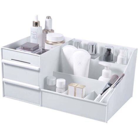 Desktop Makeup Organizer Drawers, Coffre de rangement de produits de beauté Bureau de bureau Organiseur Papeterie de bureau Boîte de rangement Organisateur de maquillage (Blanc) (1/4)