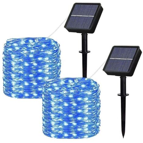 [Lot de 2] Guirlande Lumineuse Solaire Exterieur, 100LED 12M / 40Ft Guirlande Guinguette Étanche 8 Modes Décoration Lumière pour Jardin, Cour, Terrasse, Maison, Noël, Mariage, Fête (Bleu) (1/4)