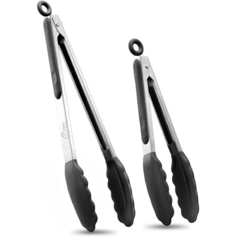 Pinces de cuisine verrouillables de haute qualité en acier inoxydable avec embouts en silicone, lot de 2-9" et 12" (1/5)
