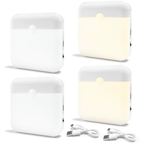 4 PCS Lumiere LED, Veilleuse Automatique avec Détecteur de Mouvement Lumière, Lampe Veilleuse LED Enfant Rechargeable, 2 Modes D'éclairage, Lampes LED Sans Fil (1/4)