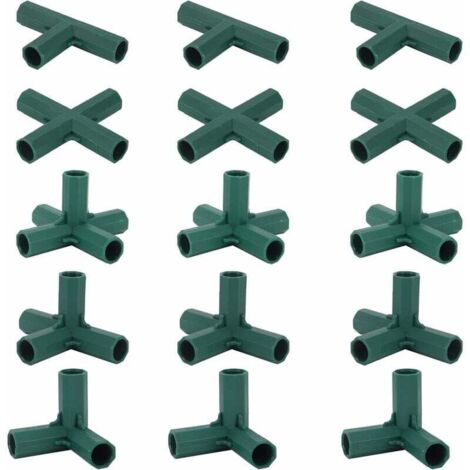 Lot de 15 Connecteurs De Cadre De Serre, Connecteurs d'angle pour Cadre De Jardin Tige d'hélice de 16 mm 4 Types de Support Stable Robuste pour Serre
